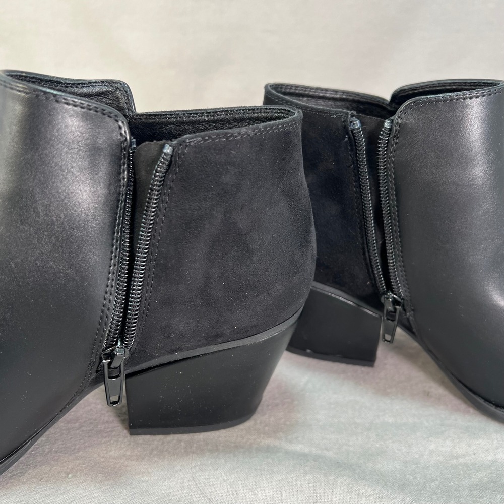 Black Pointed Toe Block Heel Ankle Booties Edgy Street Style Night Out 7.5 - Picture 11 of 16